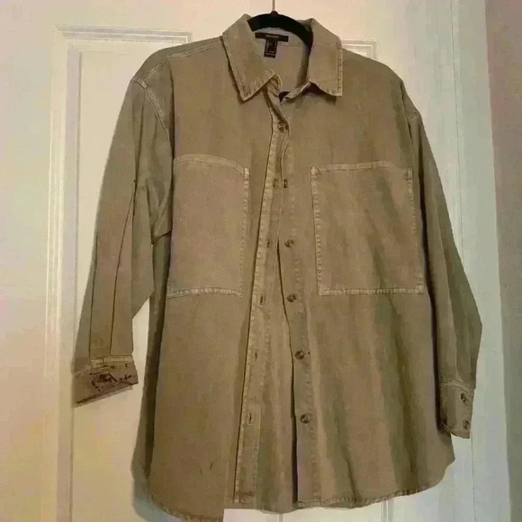 Womens Forever 21 Khaki Long Shirt Utility Jacket Medium - Picture 2 of 2
